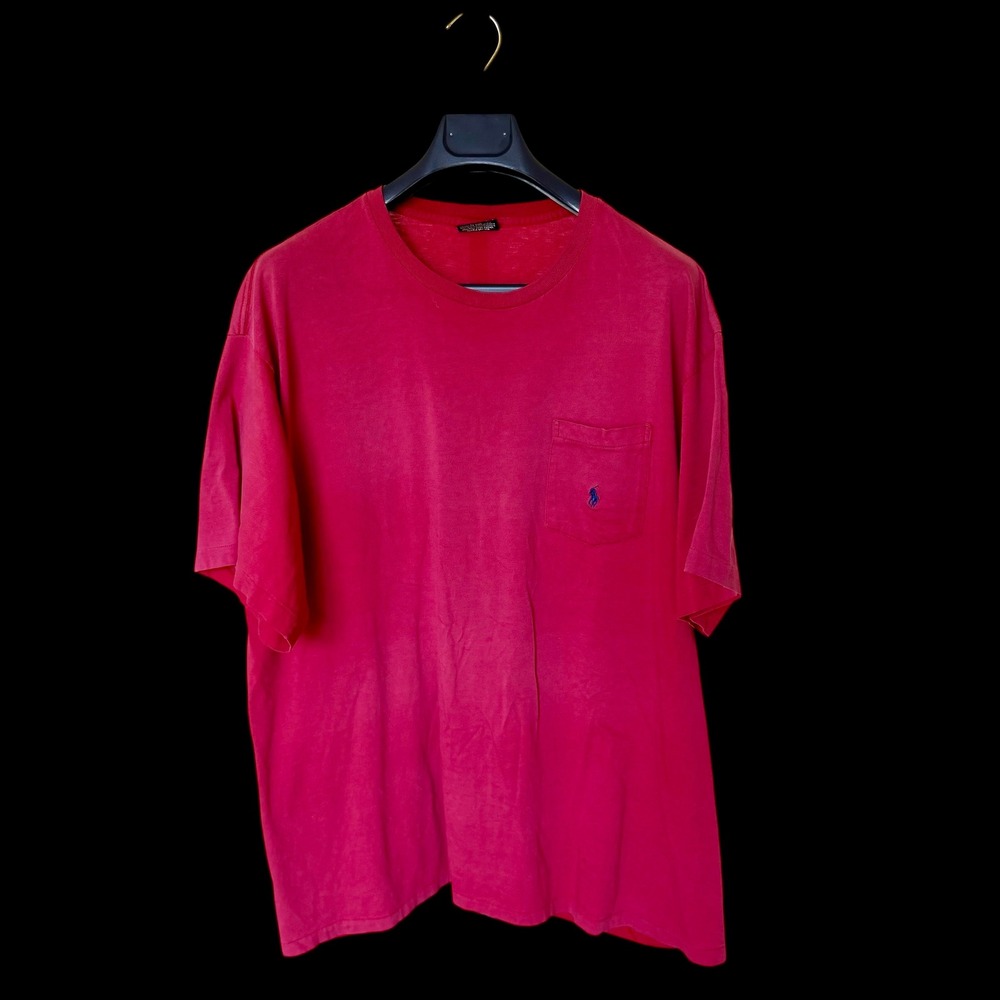 Vintage 90's Polo Ralph Lauren Red Pocket T-Shirt Large‎ Made in USA Cotton Tee
